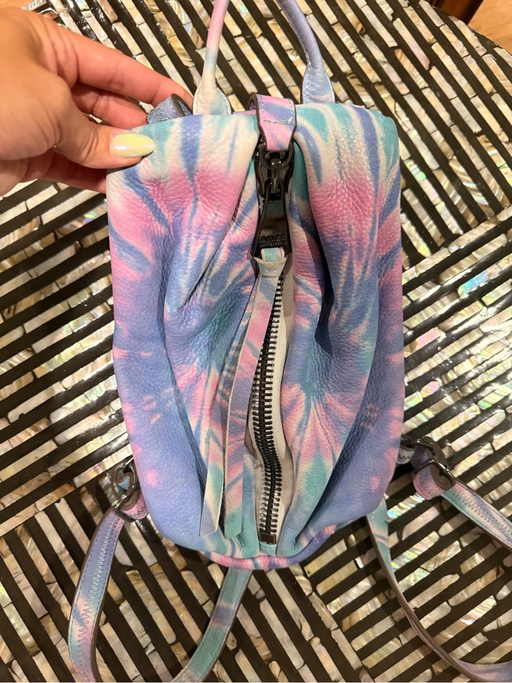 Aimee Kestenberg Pastel Tie-Dye Leather Backpack in Pink Blue Purple